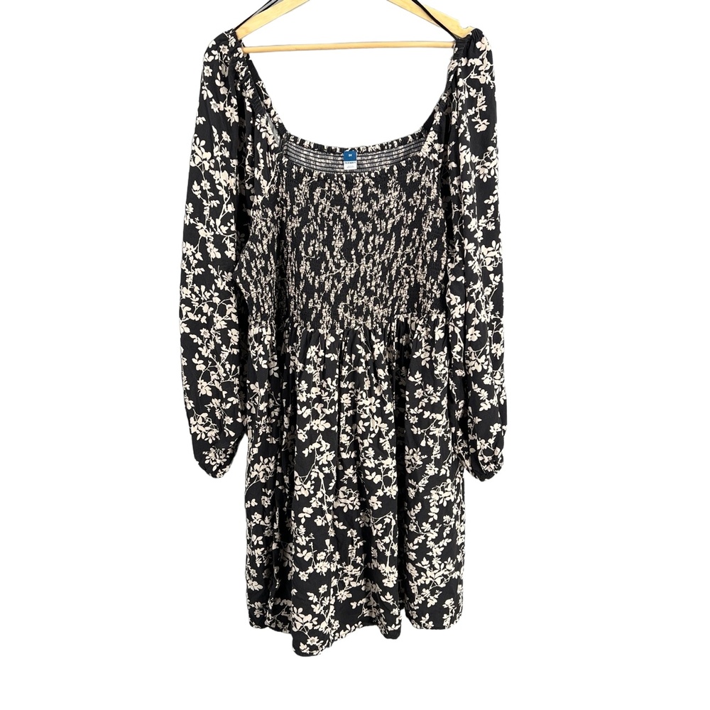 Old Navy Dress Black White Floral Shirred Bodice Feminine Romantic 3X